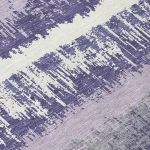 Photo of Purple And Ivory Striped Washable Indoor Outdoor Area Rug