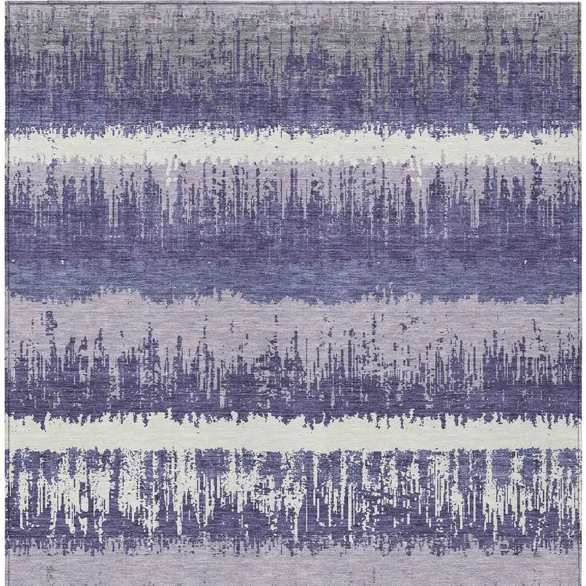 Purple And Ivory Striped Washable Indoor Outdoor Area Rug Photo 6