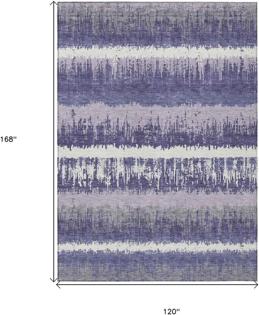 Purple And Ivory Striped Washable Indoor Outdoor Area Rug Photo 3