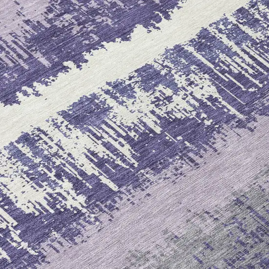 Purple And Ivory Striped Washable Indoor Outdoor Area Rug Photo 9