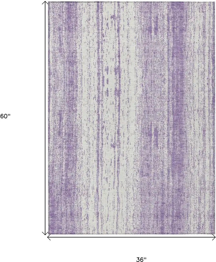 Purple And Ivory Striped Washable Indoor Outdoor Area Rug Photo 3