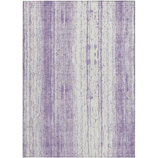Purple And Ivory Striped Washable Indoor Outdoor Area Rug Photo 7