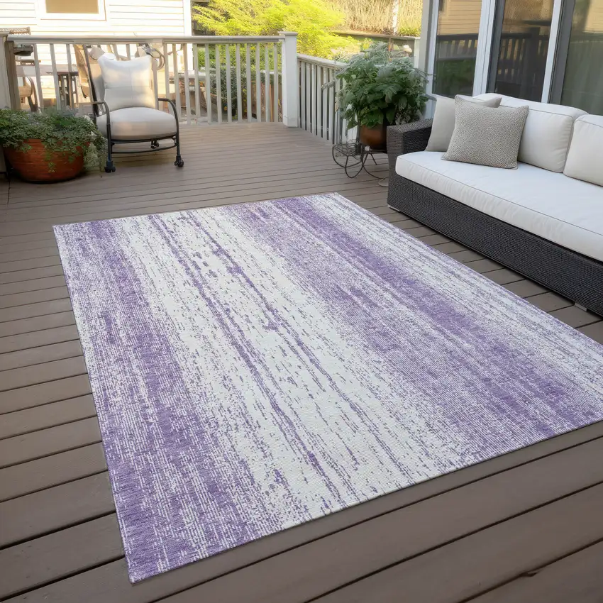 Purple And Ivory Striped Washable Indoor Outdoor Area Rug Photo 8
