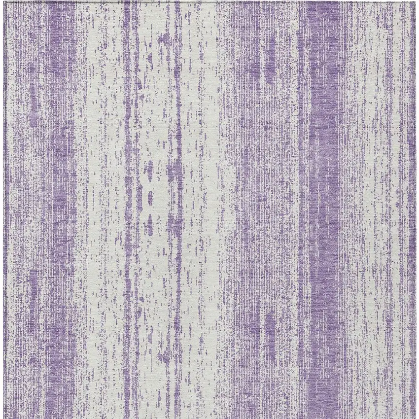 Purple And Ivory Striped Washable Indoor Outdoor Area Rug Photo 7
