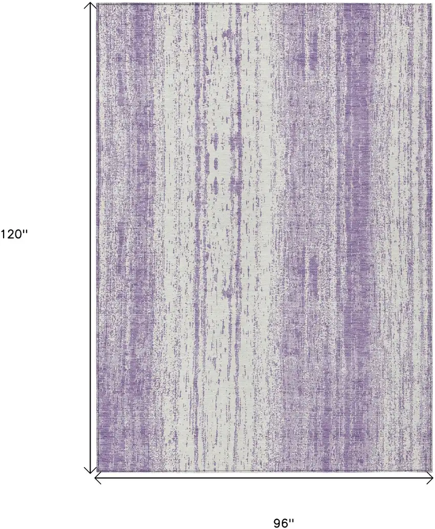 Purple And Ivory Striped Washable Indoor Outdoor Area Rug Photo 3