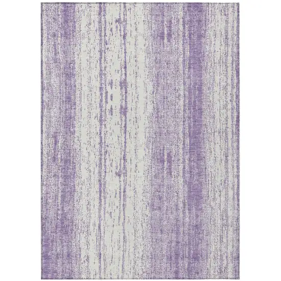 Purple And Ivory Striped Washable Indoor Outdoor Area Rug Photo 2