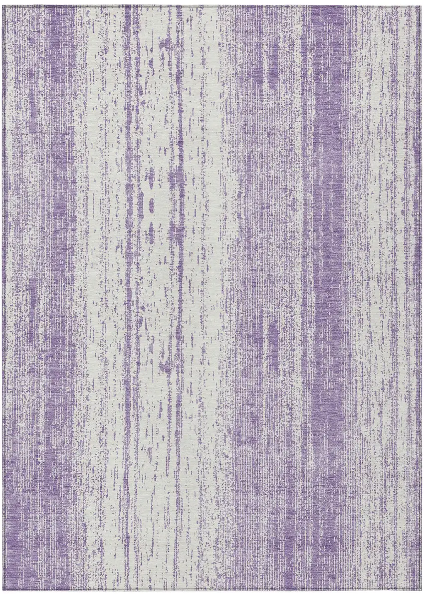 Purple And Ivory Striped Washable Indoor Outdoor Area Rug Photo 2