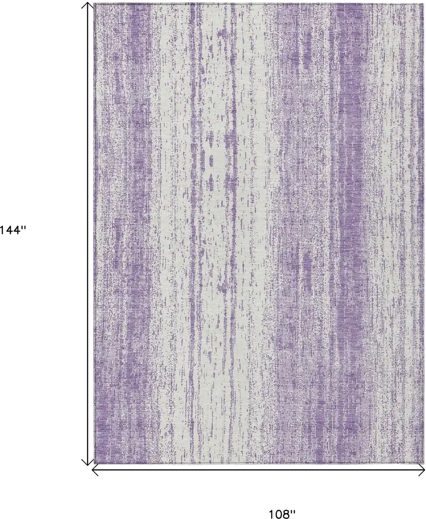 Purple And Ivory Striped Washable Indoor Outdoor Area Rug Photo 3