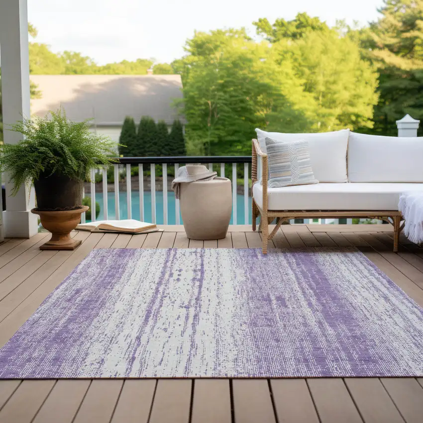Purple And Ivory Striped Washable Indoor Outdoor Area Rug Photo 9