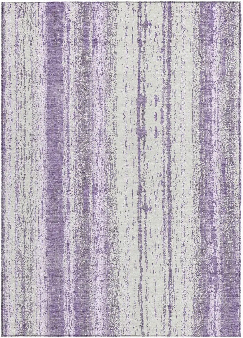 Purple And Ivory Striped Washable Indoor Outdoor Area Rug Photo 6