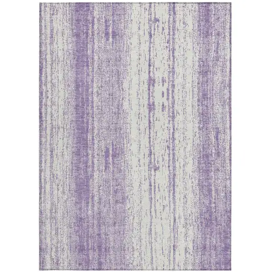 Purple And Ivory Striped Washable Indoor Outdoor Area Rug Photo 6