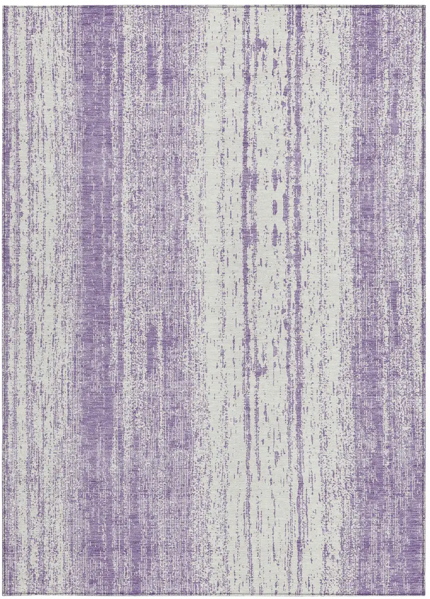 Purple And Ivory Striped Washable Indoor Outdoor Area Rug Photo 6