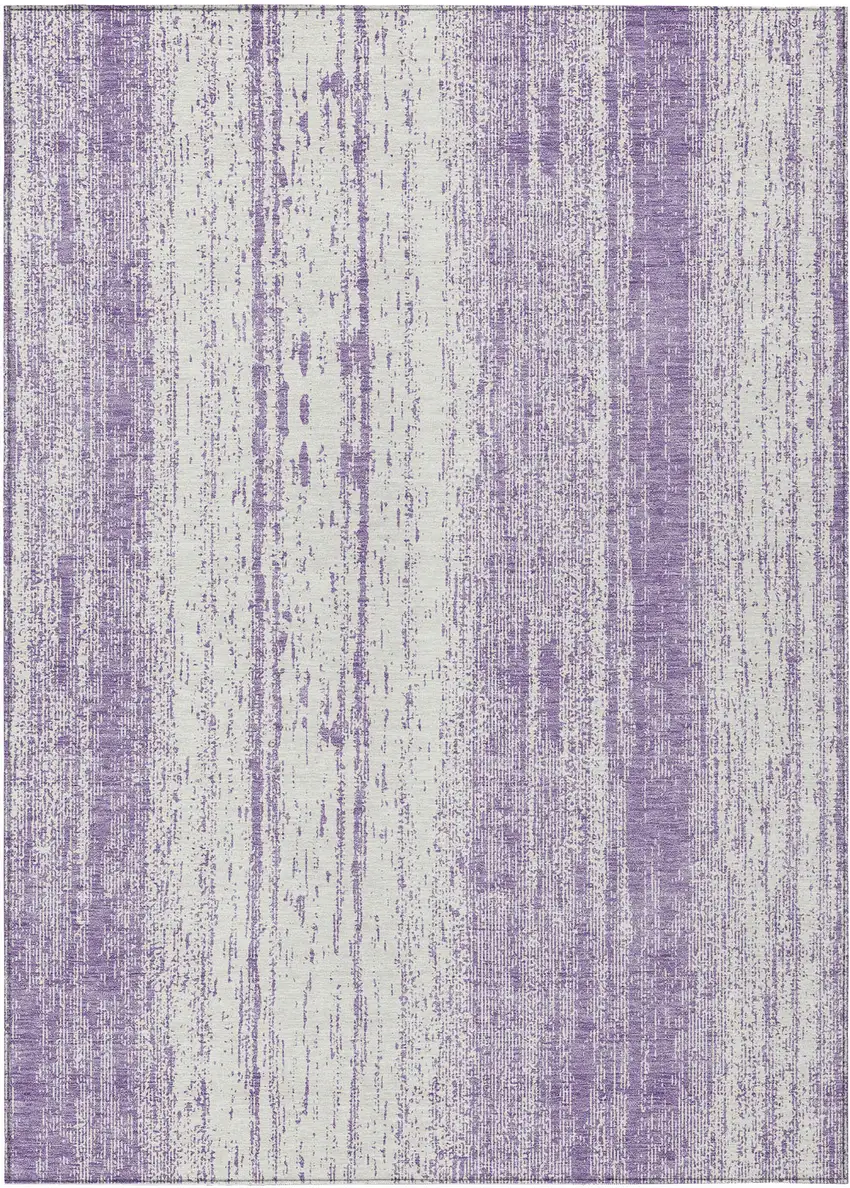 Purple And Ivory Striped Washable Indoor Outdoor Area Rug Photo 2