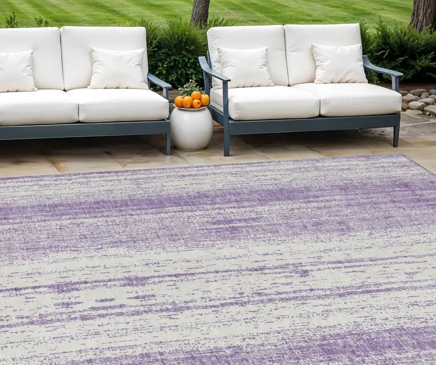 Purple And Ivory Striped Washable Indoor Outdoor Area Rug Photo 1