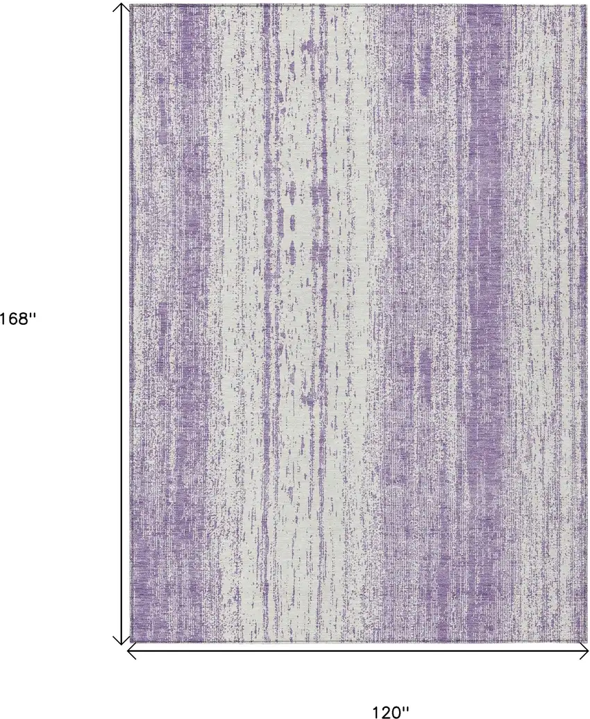 Purple And Ivory Striped Washable Indoor Outdoor Area Rug Photo 3