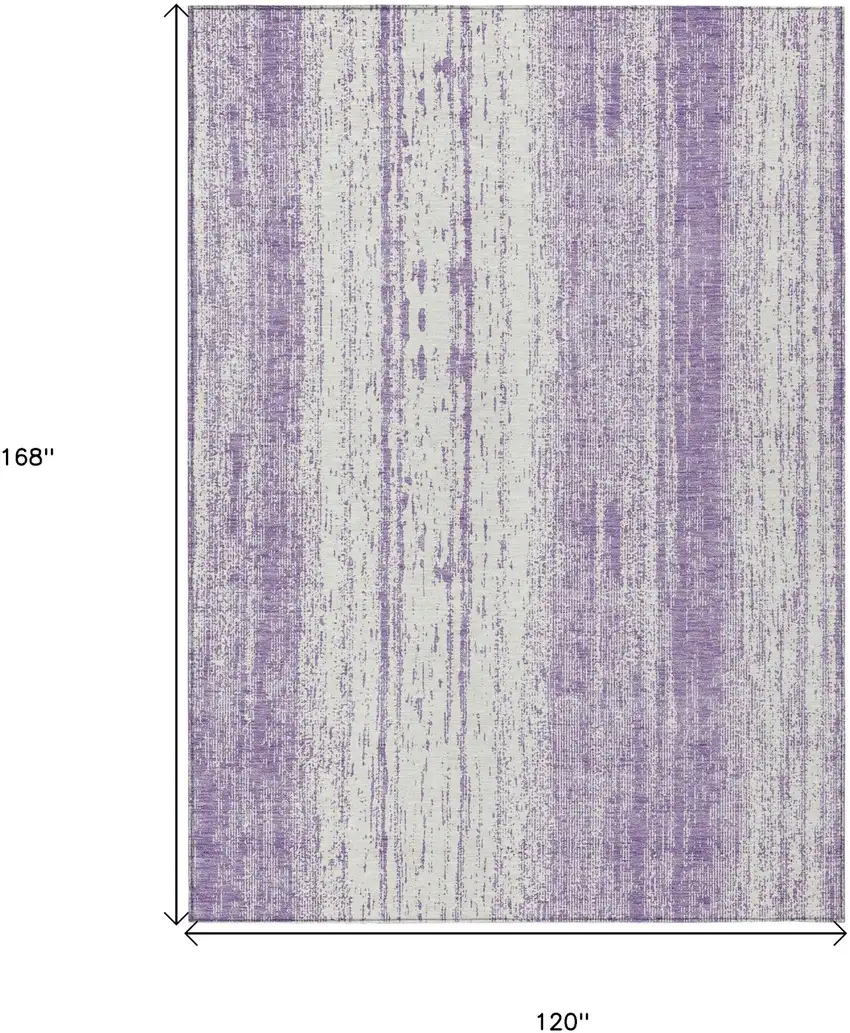 Purple And Ivory Striped Washable Indoor Outdoor Area Rug Photo 3