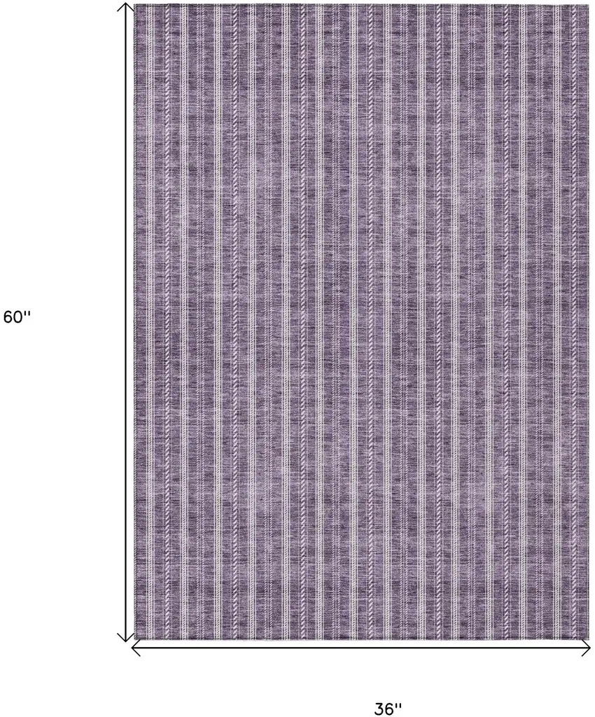 Purple And Ivory Striped Washable Indoor Outdoor Area Rug Photo 3