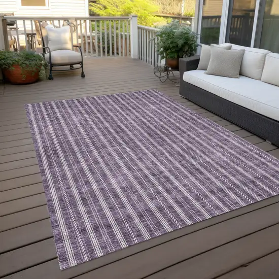 Purple And Ivory Striped Washable Indoor Outdoor Area Rug Photo 9