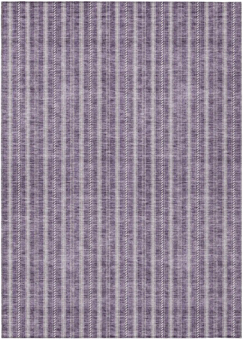Purple And Ivory Striped Washable Indoor Outdoor Area Rug Photo 2