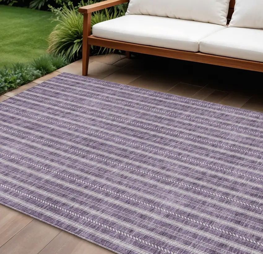 Purple And Ivory Striped Washable Indoor Outdoor Area Rug Photo 1