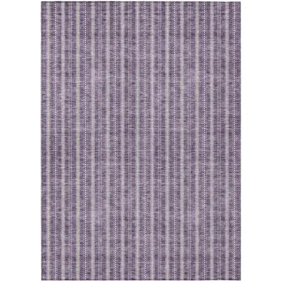Purple And Ivory Striped Washable Indoor Outdoor Area Rug Photo 2