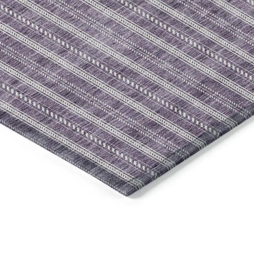 Purple And Ivory Striped Washable Indoor Outdoor Area Rug Photo 4