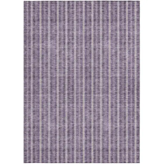 Purple And Ivory Striped Washable Indoor Outdoor Area Rug Photo 6
