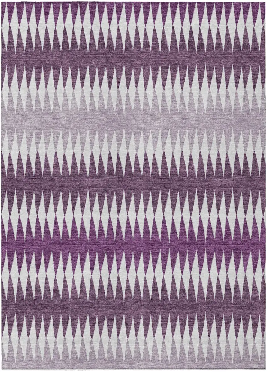 Purple And Ivory Striped Washable Indoor Outdoor Area Rug Photo 2