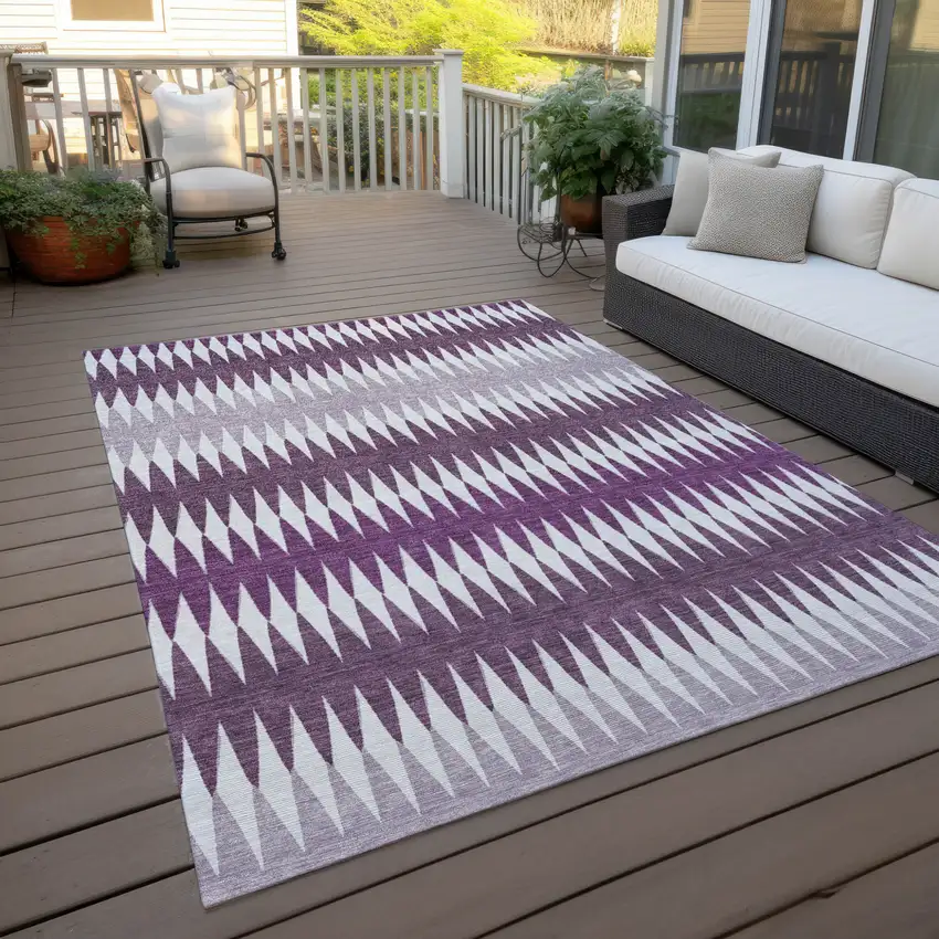 Purple And Ivory Striped Washable Indoor Outdoor Area Rug Photo 8