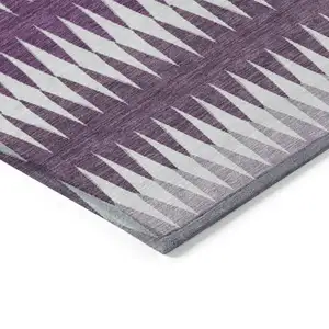 Photo of Purple And Ivory Striped Washable Indoor Outdoor Area Rug