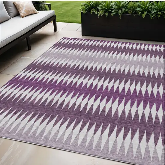 Purple And Ivory Striped Washable Indoor Outdoor Area Rug Photo 1