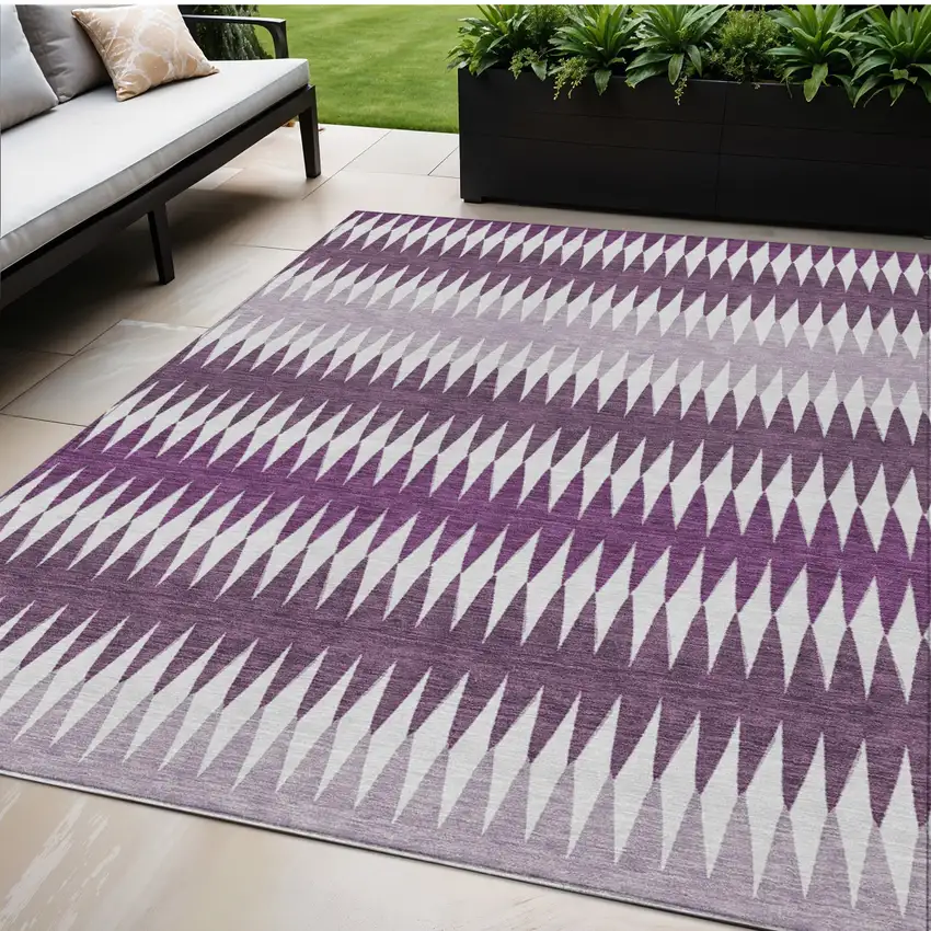 Purple And Ivory Striped Washable Indoor Outdoor Area Rug Photo 1