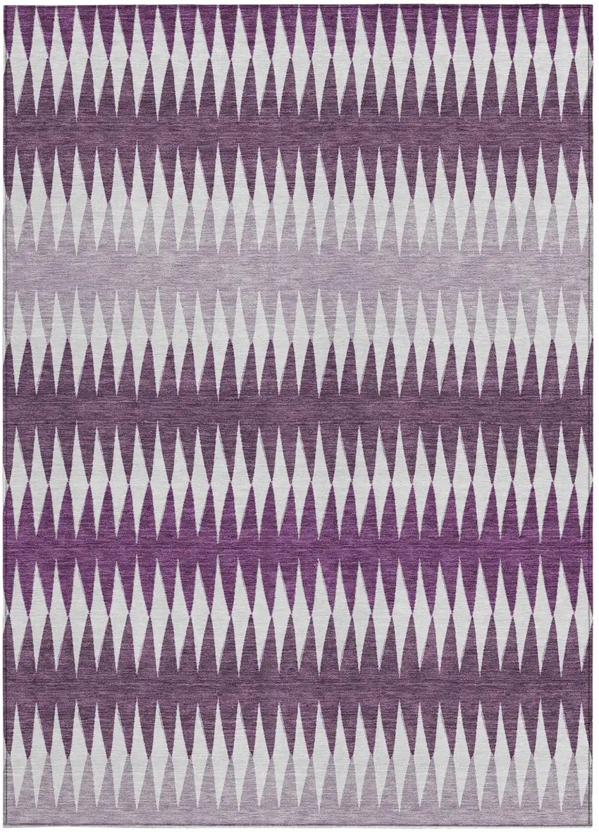 Purple And Ivory Striped Washable Indoor Outdoor Area Rug Photo 6