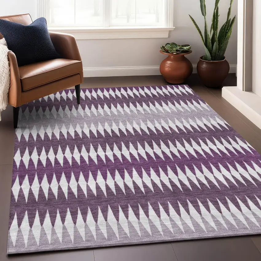 Purple And Ivory Striped Washable Indoor Outdoor Area Rug Photo 8
