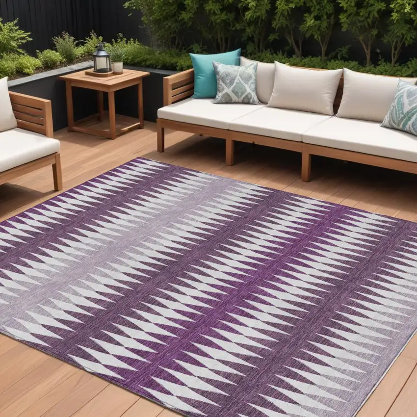 Purple And Ivory Striped Washable Indoor Outdoor Area Rug Photo 1