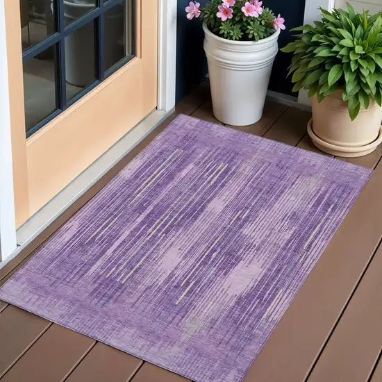 Purple And Ivory Striped Washable Indoor Outdoor Area Rug Photo 1