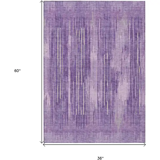 Purple And Ivory Striped Washable Indoor Outdoor Area Rug Photo 3