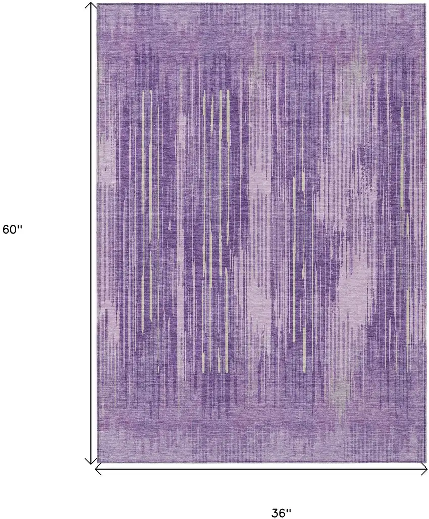 Purple And Ivory Striped Washable Indoor Outdoor Area Rug Photo 3