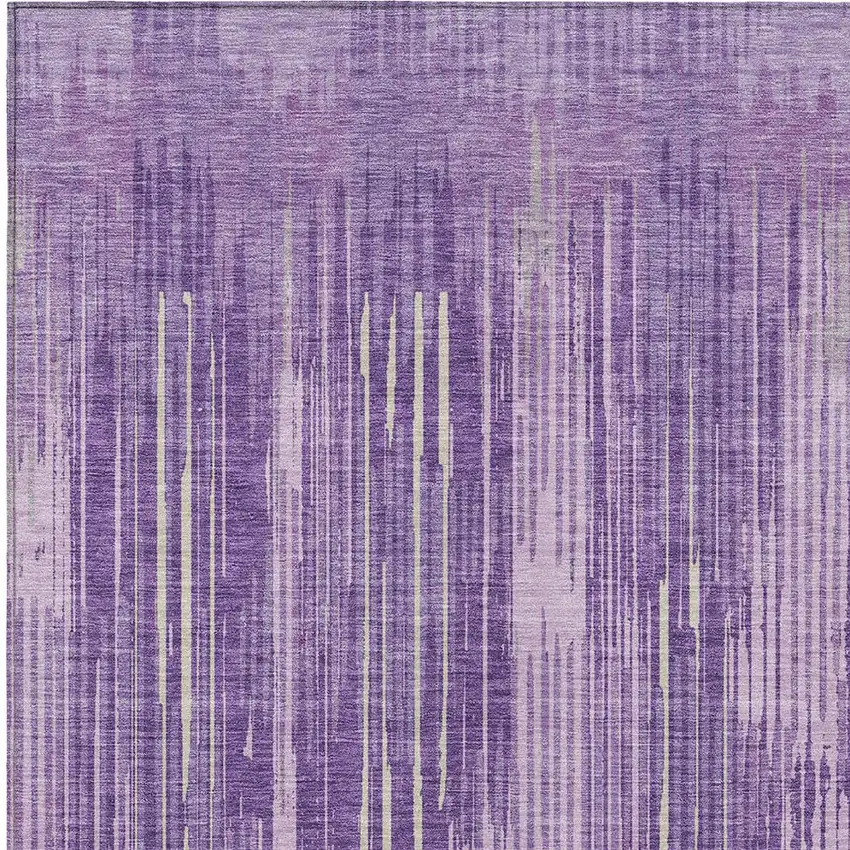 Purple And Ivory Striped Washable Indoor Outdoor Area Rug Photo 6