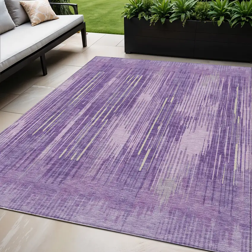 Purple And Ivory Striped Washable Indoor Outdoor Area Rug Photo 1