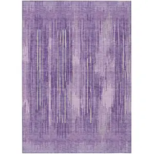Photo of Purple And Ivory Striped Washable Indoor Outdoor Area Rug