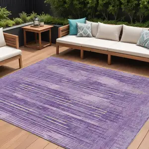 Photo of Purple And Ivory Striped Washable Indoor Outdoor Area Rug