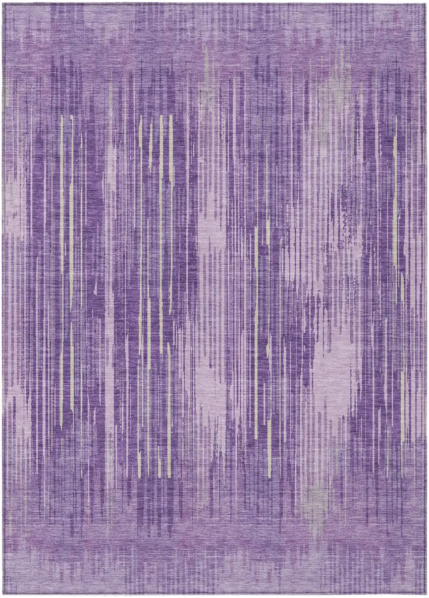 Purple And Ivory Striped Washable Indoor Outdoor Area Rug Photo 2