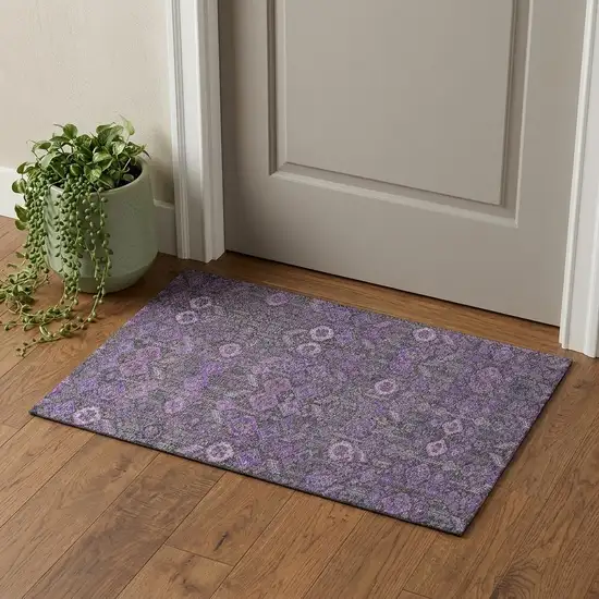 Purple And Ivory Tribal Washable Area Rug With UV Protection Photo 1