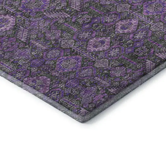 Purple And Ivory Tribal Washable Area Rug With UV Protection Photo 7