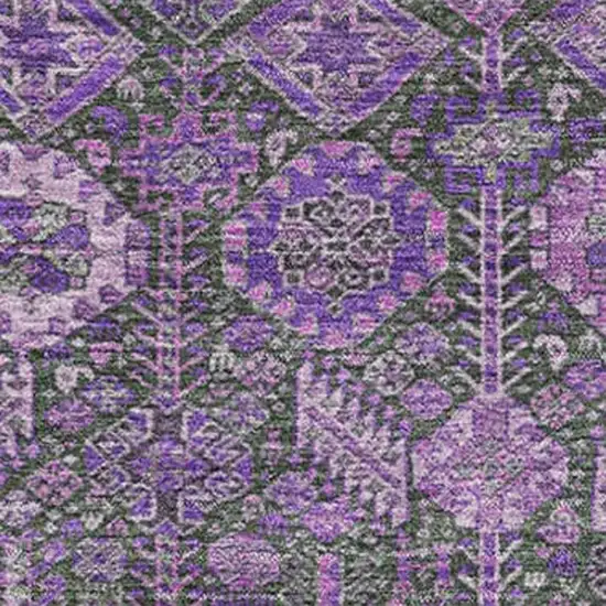 Purple And Ivory Tribal Washable Area Rug With UV Protection Photo 3