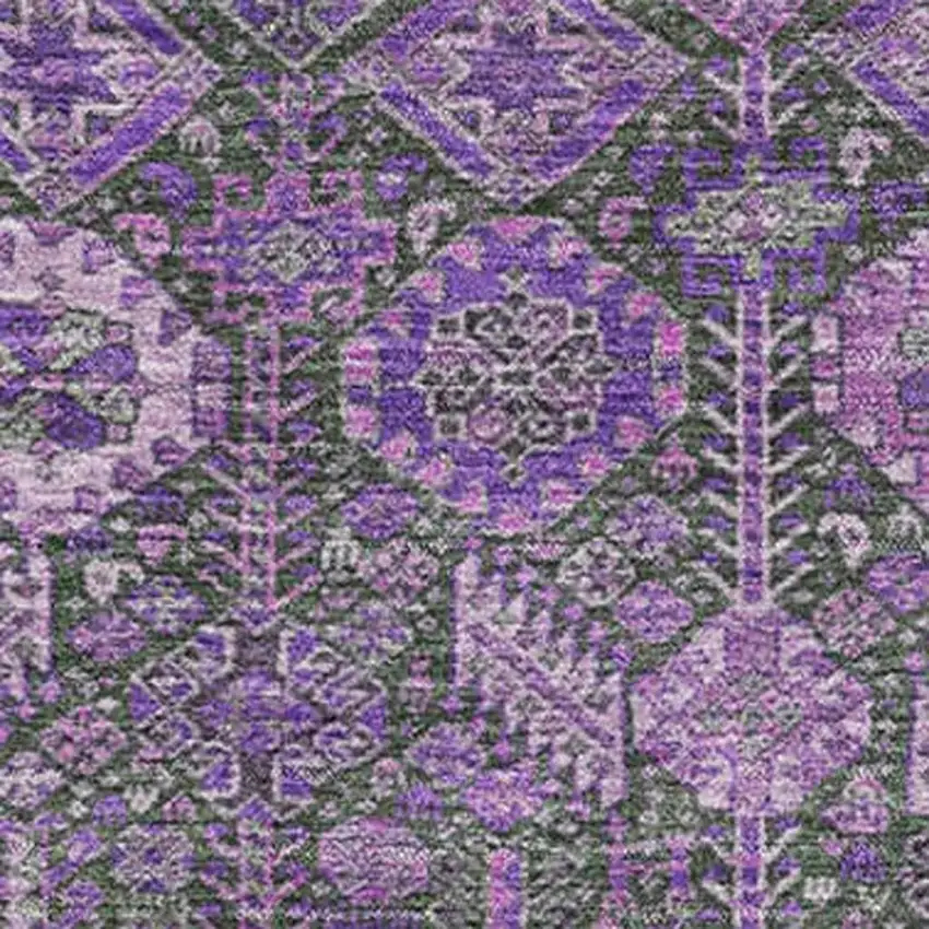 Purple And Ivory Tribal Washable Area Rug With UV Protection Photo 3