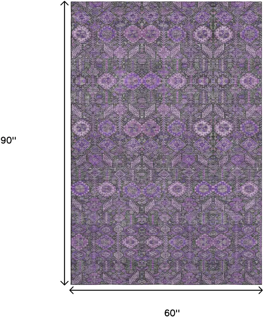 Purple And Ivory Tribal Washable Area Rug With UV Protection Photo 3