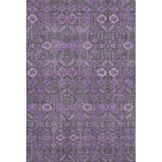Purple And Ivory Tribal Washable Area Rug With UV Protection Photo 1