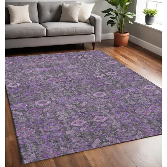 Purple And Ivory Tribal Washable Area Rug With UV Protection Photo 2